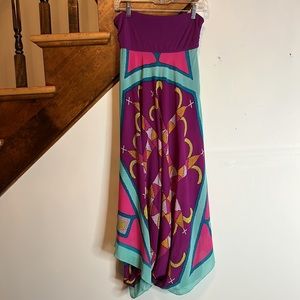 Nicole Miller Silk Strapless Multicolor Maxi Dress
